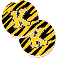 "Caroline's Treasures Monogram Initial K Tiger Stripe - black Gold Set of 2 Cup Holder Car Coasters CJ1026-KCARC, 2.56, Multicolor"