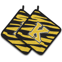 "Caroline's Treasures Monogram Initial K Tiger Stripe - black Gold Pair of Pot Holders CJ1026-KPTHD, 7.5HX7.5W, Multicolor"