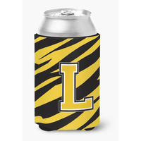 Letter L Initial Monogram - Tiger Stripe - Black Gold Can Beverage Insulator Hugger