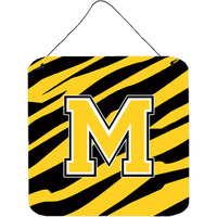 "Caroline's Treasures Letter M Initial with Tiger Stripe-Black Gold Wall or Door Hanging Prints, 6 x 6"", Multicolor"