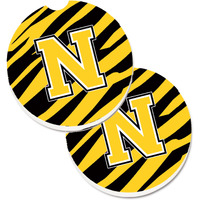 "Caroline's Treasures Monogram Initial N Tiger Stripe - black Gold Set of 2 Cup Holder Car Coasters CJ1026-NCARC, 2.56, Multicolor"
