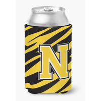 Letter N Initial Monogram - Tiger Stripe - Black Gold Can Beverage Insulator Hugger