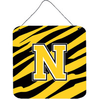 "Caroline's Treasures Letter N Initial with Tiger Stripe-Black Gold Wall or Door Hanging Prints, 6 x 6"", Multicolor"