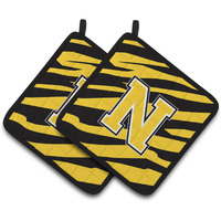 "Caroline's Treasures Monogram Initial N Tiger Stripe - black Gold Pair of Pot Holders CJ1026-NPTHD, 7.5HX7.5W, Multicolor"