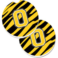 "Caroline's Treasures Monogram Initial O Tiger Stripe - black Gold Set of 2 Cup Holder Car Coasters CJ1026-OCARC, 2.56, Multicolor"