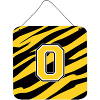 "Caroline's Treasures Letter O Initial with Tiger Stripe-Black Gold Wall or Door Hanging Prints, 6 x 6"", Multicolor"