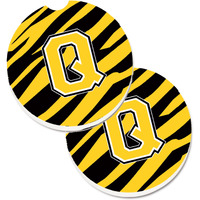 "Caroline's Treasures Monogram Initial Q Tiger Stripe - black Gold Set of 2 Cup Holder Car Coasters CJ1026-QCARC, 2.56, Multicolor"