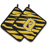 "Caroline's Treasures Monogram Initial Q Tiger Stripe - black Gold Pair of Pot Holders CJ1026-QPTHD, 7.5HX7.5W, Multicolor"