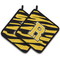 "Caroline's Treasures Monogram Initial R Tiger Stripe - black Gold Pair of Pot Holders CJ1026-RPTHD, 7.5HX7.5W, Multicolor"