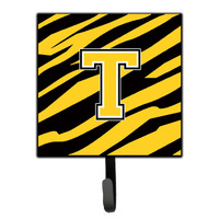 "Caroline's Treasures CJ1026-TSH4 Letter T Initial Monogram-Tiger Stripe-Black Gold Leash Holder or Key Hook, Small, Multicolor"