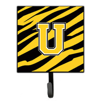 "Caroline's Treasures CJ1026-USH4 Letter U Initial Monogram-Tiger Stripe-Black Gold Leash Holder or Key Hook, Small, Multicolor"