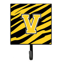 "Caroline's Treasures CJ1026-VSH4 Letter V Initial Monogram-Tiger Stripe-Black Gold Leash Holder or Key Hook, Small, Multicolor"