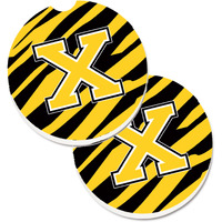 "Caroline's Treasures Monogram Initial x Tiger Stripe - black Gold Set of 2 Cup Holder Car Coasters CJ1026-XCARC, 2.56, Multicolor"