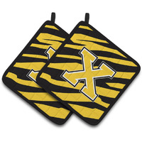 "Caroline's Treasures Monogram Initial x Tiger Stripe - black Gold Pair of Pot Holders CJ1026-XPTHD, 7.5HX7.5W, Multicolor"