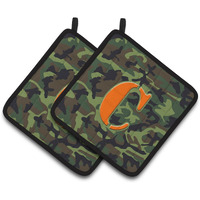 "Caroline's Treasures Letter C Monogram - Camo green Pair of Pot Holders CJ1030-CPTHD, 7.5HX7.5W, Multicolor"