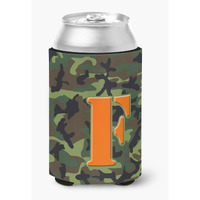 Letter F Initial Monogram - Camo Green Can or Bottle Beverage Insulator Hugger