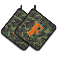 "Caroline's Treasures Letter F Monogram - Camo green Pair of Pot Holders CJ1030-FPTHD, 7.5HX7.5W, Multicolor"