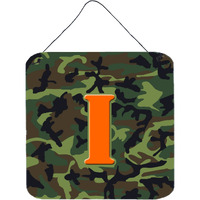 "Caroline's Treasures Letter I Initial Monogram-Camo Green Wall or Door Hanging Prints, 6 x 6"", Multicolor"