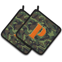 "Caroline's Treasures Letter P Monogram - Camo green Pair of Pot Holders CJ1030-PPTHD, 7.5HX7.5W, Multicolor"