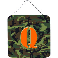 "Caroline's Treasures Letter Q Initial Monogram-Camo Green Wall or Door Hanging Prints, 6 x 6"", Multicolor"