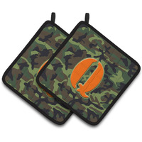 "Caroline's Treasures Letter Q Monogram - Camo green Pair of Pot Holders CJ1030-QPTHD, 7.5HX7.5W, Multicolor"