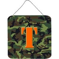"Caroline's Treasures Letter T Initial Monogram-Camo Green Wall or Door Hanging Prints, 6 x 6"", Multicolor"