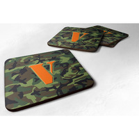 "Caroline's Treasures CJ1030-VFC Monogram-Camo Green Foam Coasters (Set of 4), Initial Letter V, 3.5"" H x 3.5"" W, Multicolor"