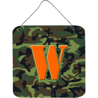 "Caroline's Treasures Letter W Initial Monogram-Camo Green Wall or Door Hanging Prints, 6 x 6"", Multicolor"