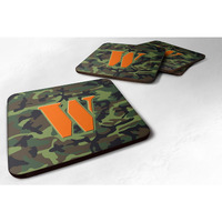 "Caroline's Treasures CJ1030-WFC Monogram-Camo Green Foam Coasters (Set of 4), Initial Letter W, 3.5"" H x 3.5"" W, Multicolor"