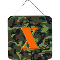 "Caroline's Treasures Letter X Initial Monogram-Camo Green Wall or Door Hanging Prints, 6 x 6"", Multicolor"