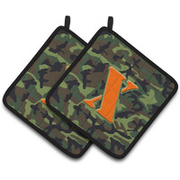 "Caroline's Treasures Letter x Monogram - Camo green Pair of Pot Holders CJ1030-XPTHD, 7.5HX7.5W, Multicolor"