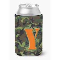 Letter Y Initial Monogram - Camo Green Can or Bottle Beverage Insulator Hugger