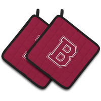 "Caroline's Treasures Monogram Initial B Maroon & White Pair of Pot Holders CJ1032-BPTHD, 7.5HX7.5W, Multicolor"