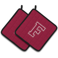 "Caroline's Treasures Monogram Initial F Maroon & White Pair of Pot Holders CJ1032-FPTHD, 7.5HX7.5W, Multicolor"