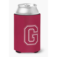 Letter G Initial Monogram - Maroon and White Can or Bottle Beverage Insulator Hugger