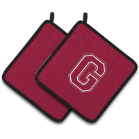 "Caroline's Treasures Monogram Initial G Maroon & White Pair of Pot Holders CJ1032-GPTHD, 7.5HX7.5W, Multicolor"