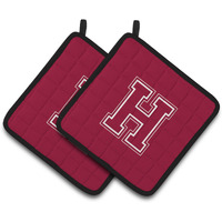 "Caroline's Treasures Monogram Initial H Maroon & White Pair of Pot Holders CJ1032-HPTHD, 7.5HX7.5W, Multicolor"