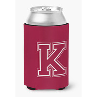 Letter K Initial Monogram - Maroon and White Can or Bottle Beverage Insulator Hugger
