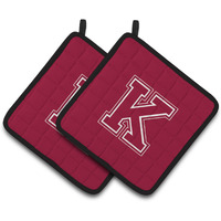 "Caroline's Treasures Monogram Initial K Maroon & White Pair of Pot Holders CJ1032-KPTHD, 7.5HX7.5W, Multicolor"