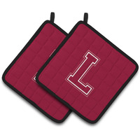 "Caroline's Treasures Monogram Initial L Maroon & White Pair of Pot Holders CJ1032-LPTHD, 7.5HX7.5W, Multicolor"
