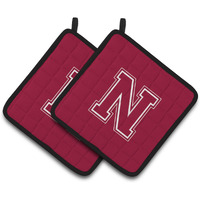 "Caroline's Treasures Monogram Initial N Maroon & White Pair of Pot Holders CJ1032-NPTHD, 7.5HX7.5W, Multicolor"
