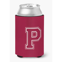 Letter P Initial Monogram - Maroon and White Can or Bottle Beverage Insulator Hugger