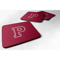 "Caroline's Treasures CJ1032-PFC Monogram-Maroon and White Foam Coasters (Set of 4), Initial Letter P, 3.5"" H x 3.5"" W, Multicolor"