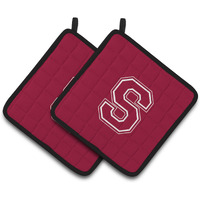 "Caroline's Treasures Monogram Initial S Maroon & White Pair of Pot Holders CJ1032-SPTHD, 7.5HX7.5W, Multicolor"