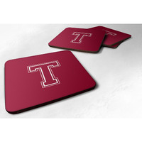 "Caroline's Treasures CJ1032-TFC Monogram-Maroon and White Foam Coasters (Set of 4), Initial Letter T, 3.5"" H x 3.5"" W, Multicolor"