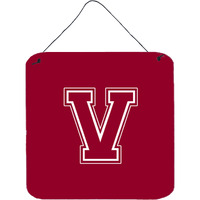 "Caroline's Treasures Letter V Initial Monogram-Maroon and White Wall or Door Hanging Prints, 6 x 6"", Multicolor"