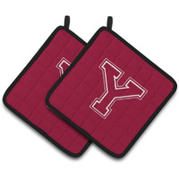 "Caroline's Treasures Monogram Initial Y Maroon & White Pair of Pot Holders CJ1032-YPTHD, 7.5HX7.5W, Multicolor"