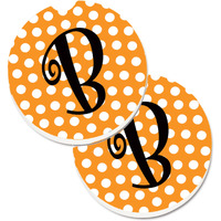 "Caroline's Treasures Monogram Initial B Orange Polkadots Set of 2 Cup Holder Car Coasters CJ1033-BCARC, 2.56, Multicolor"