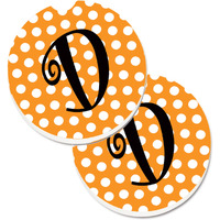 "Caroline's Treasures Monogram Initial D Orange Polkadots Set of 2 Cup Holder Car Coasters CJ1033-DCARC, 2.56, Multicolor"