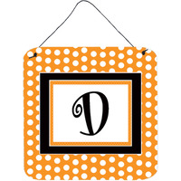 "Caroline's Treasures Letter D Initial Monogram-Orange Polka dots Wall or Door Hanging Prints, 6 x 6"", Multicolor"
